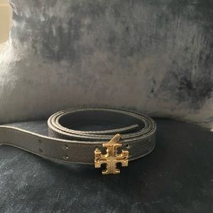 Tory Burch Thin Black Belt with gold buckle